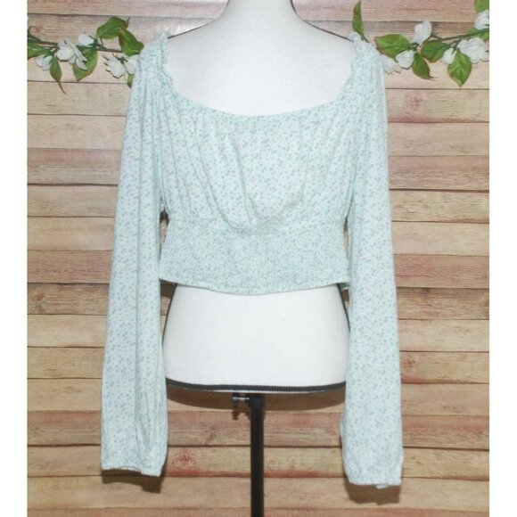 NWT Arizona Ladies Green Floral Crop Blouse Size XXL Smocked Cottage Milk Made - Picture 6 of 11